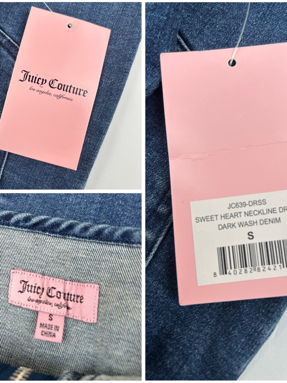 Juicy Couture Denim Dress S Blue Sweetheart Zip Front Bodycon Rhinestone NEW - Picture 9 of 9